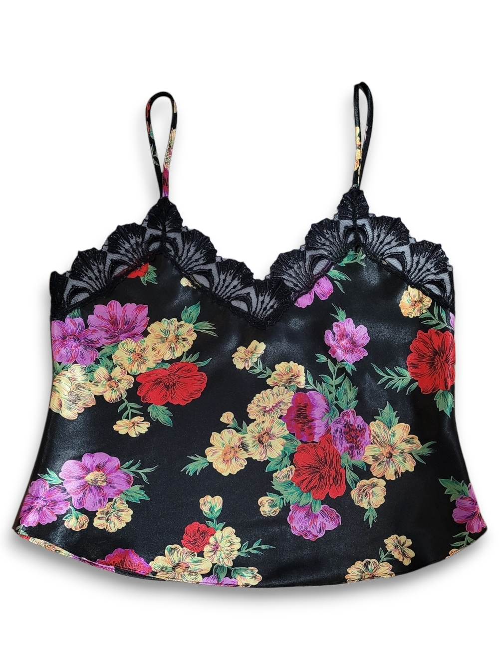 Vintage VS Gold Label Satin Floral Camisole Black Lace 90s S - Picture 3 of 7